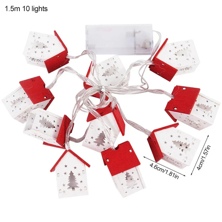 Weihnachtslichterkette, 1,5m, 10 LED, rot-weiß, Hausdesign, batteriebetrieben, festliche Dekoration