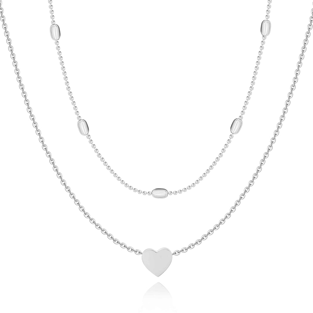 Silberne Herz-Halskette, doppellagig, Damen-Schmuck, modisch, elegantes Design.