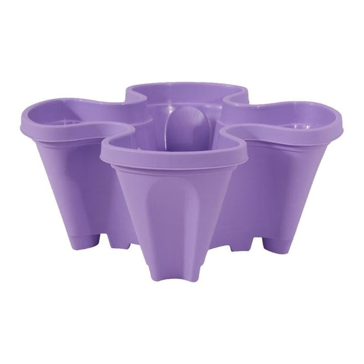 Lila Kunststoff-Blumentopf, stapelbar, 5-fach, für Garten oder Balkon.