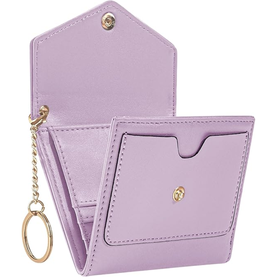 Lila Leder Geldbörse mit Schlüsselanhänger, Damen Portemonnaie, modisches Design.