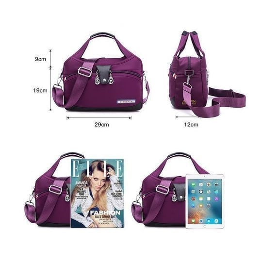 Lila Damenhandtasche, Nylon, verstellbarer Schultergurt, modisch, geräumig, Alltagsgebrauch.