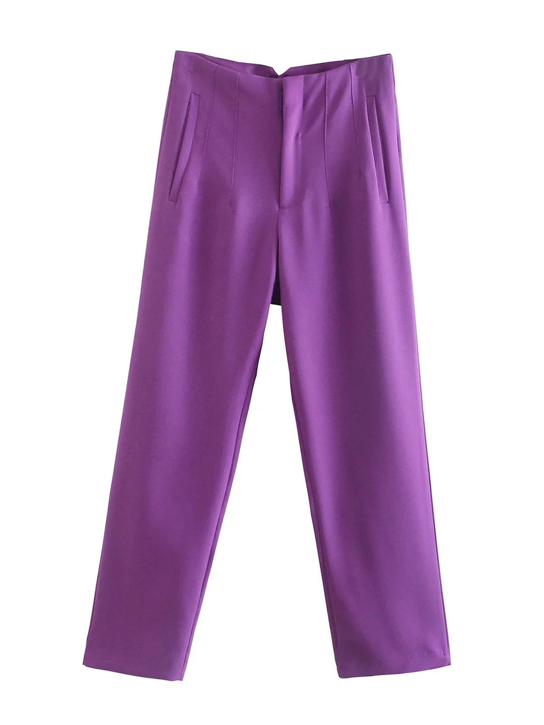Lila Damenhose, elegant, gerade Passform, aus Satin, ideal für Büro und Freizeit.