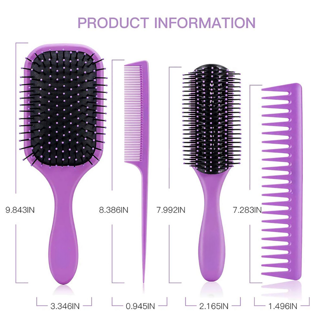 Lila Haarbürsten-Set, Paddle-Bürste, Kamm, Entwirrungsbürste, Kunststoff, Haarpflege-Tools