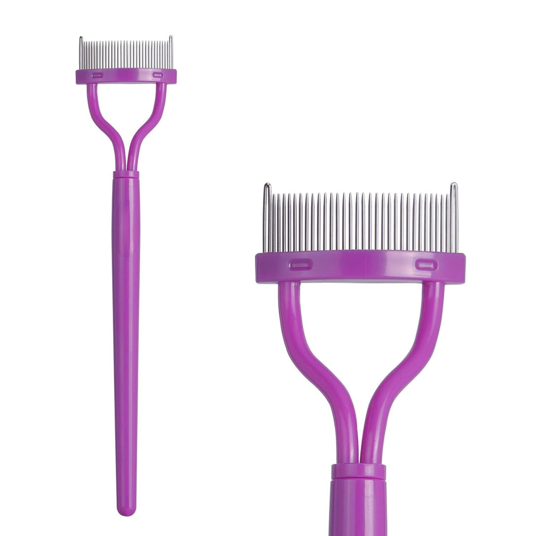 Lila Entfilzungskamm für Haustiere, Edelstahlzinken, ergonomischer Griff, Fellpflege.
