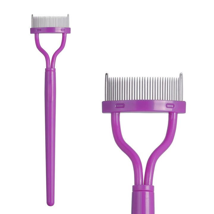 Lila Entfilzungskamm für Haustiere, Edelstahlzinken, ergonomischer Griff, Fellpflege.