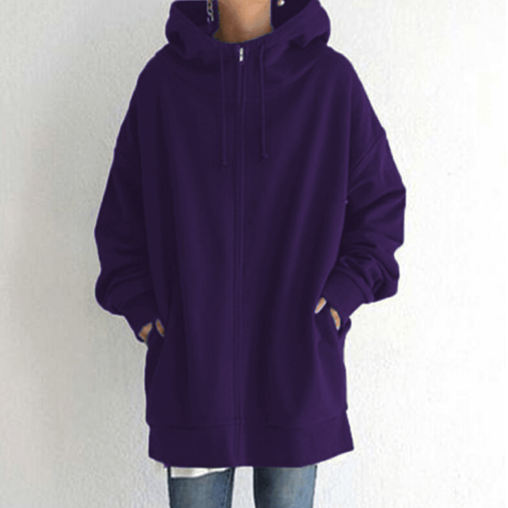 Lila Kapuzenpullover Damen, Reißverschluss, lässig, Baumwolle, modisch, bequem, Herbstmode.