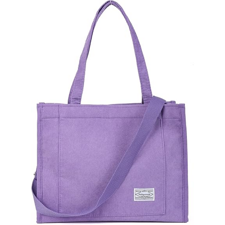 Lila Umhängetasche aus Stoff, modisch, geräumig, ideal für Alltag und Reisen.
