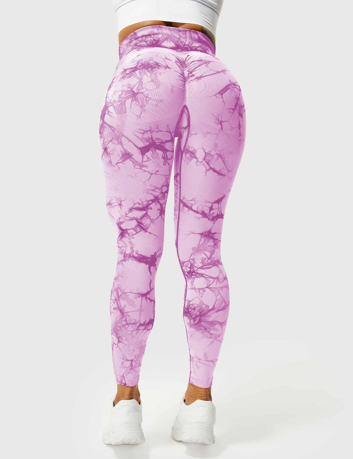 Lila Damen-Leggings mit Marmormuster, hohe Taille, Sportbekleidung, elastisch, bequem.