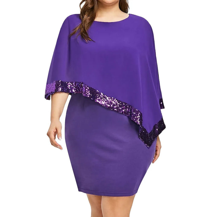 Lila Paillettenkleid Damen, knielang, elegantes Design, Plus Size, Abendmode