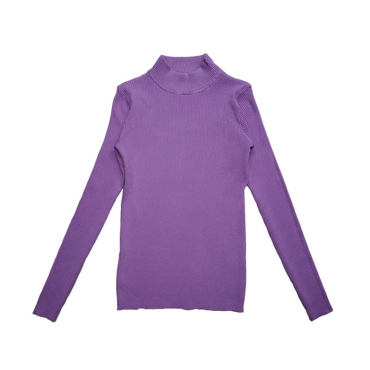 Lila Rollkragenpullover Damen, langärmelig, Strick, modisch, Herbstmode, bequem.