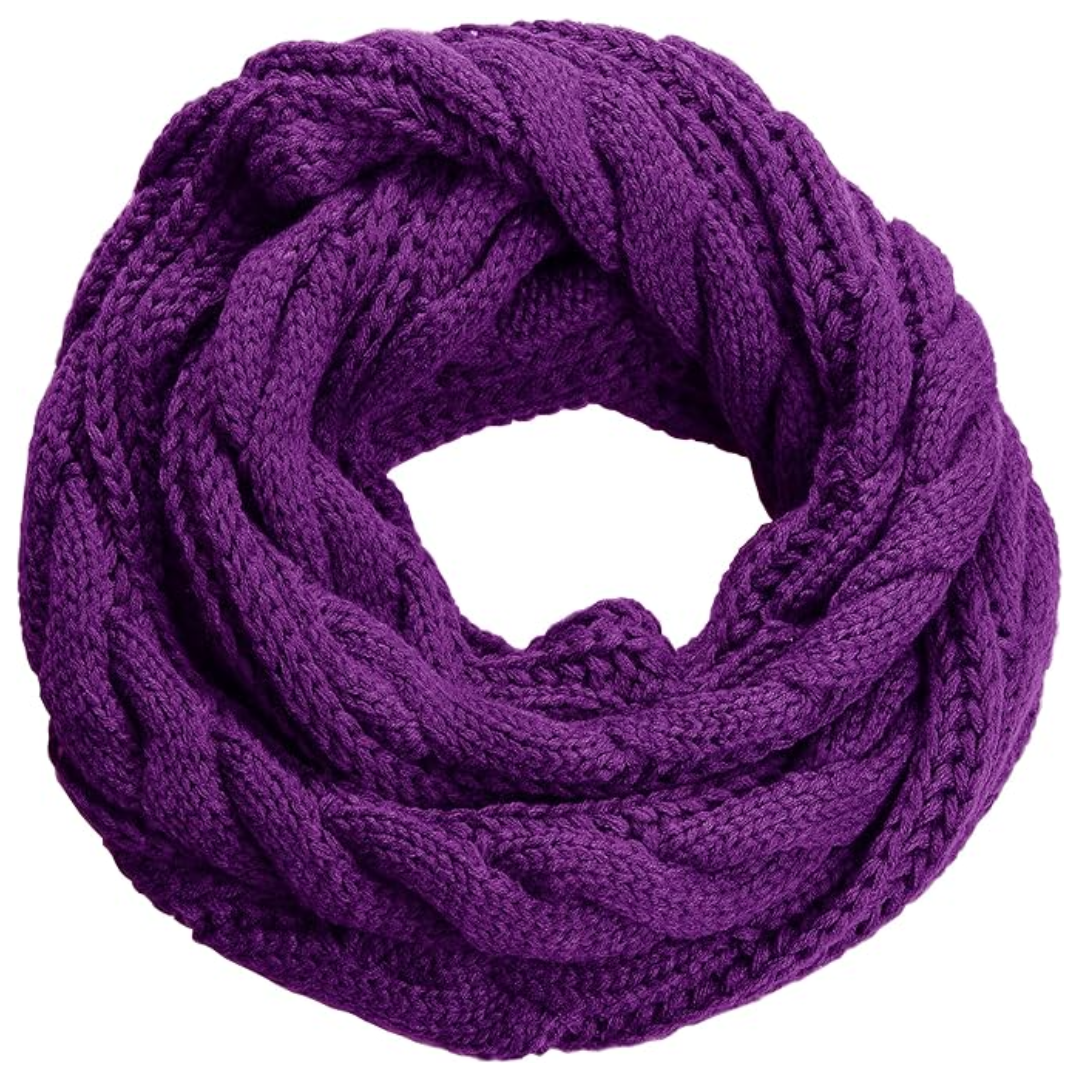 Lila Strickschal, Zopfmuster, Winteraccessoire, warm, modisch, Damenmode, weiches Material