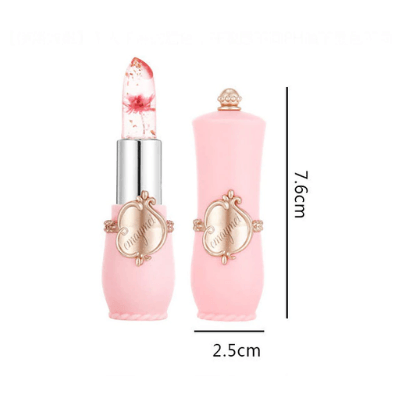 Rosa Lippenstift mit Blume, transparent, 7,6 cm, elegantes Design, Kosmetik, Geschenkidee.