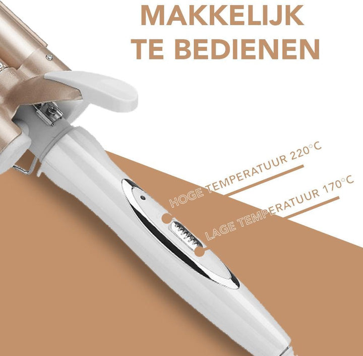 Weißer Lockenstab mit Temperaturanzeige, einfach zu bedienen, Haarstyling-Tool.