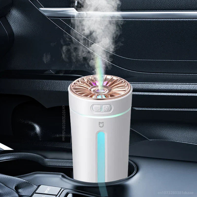 Luftbefeuchter Auto, weiß, LED-Beleuchtung, USB, tragbar, Aromatherapie, modernes Design.