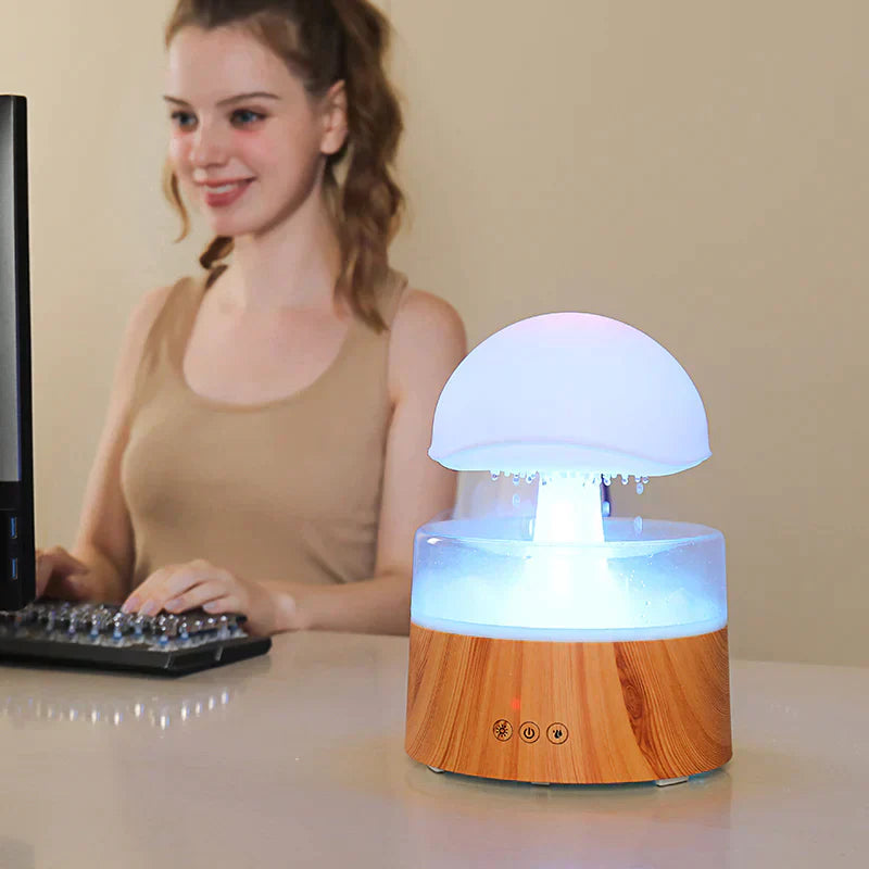 Luftbefeuchter Holzoptik LED-Licht, moderner Tisch-Luftreiniger, Bürodekoration.