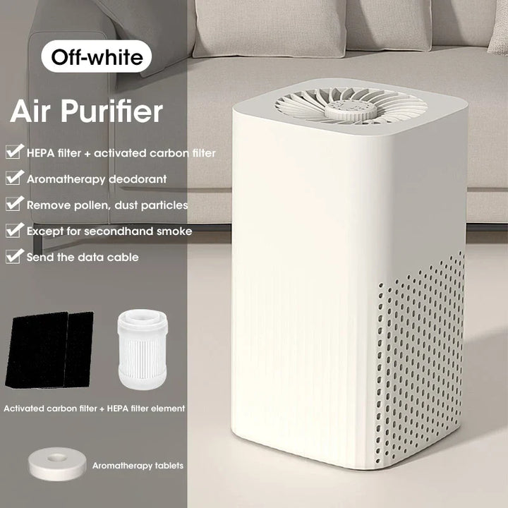 Off-White Luftreiniger mit HEPA-Filter, Aktivkohlefilter, Aromatherapie, Staubentfernung.