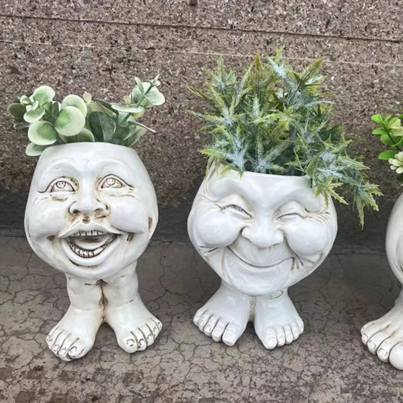 Keramik-Blumentöpfe mit Gesicht, weiß, lustig, Pflanzenhalter, Garten-Dekoration, einzigartig