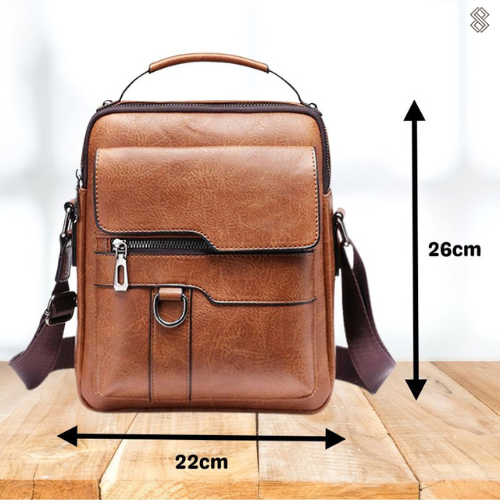 Braune Ledertasche, Umhängetasche, 22x26cm, mit Reißverschluss und verstellbarem Schultergurt.