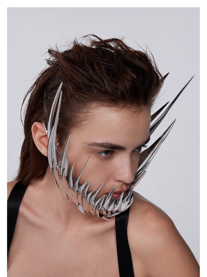 Futuristische silberne Cyberpunk-Maske, unregelmäßiges Design, für Männer und Frauen.
