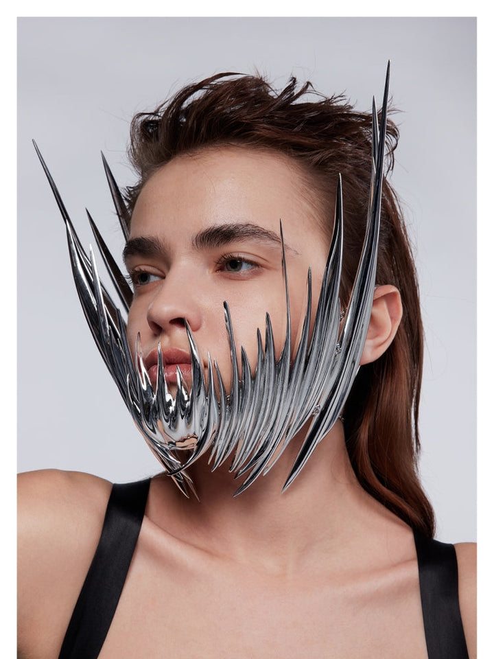 Futuristische silberne Cyberpunk-Maske, unregelmäßiges Design, für Männer und Frauen.