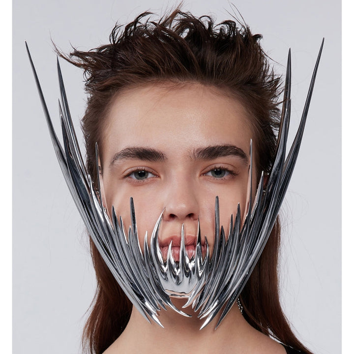 Futuristische silberne Cyberpunk-Maske, unregelmäßiges Design, für Männer und Frauen.