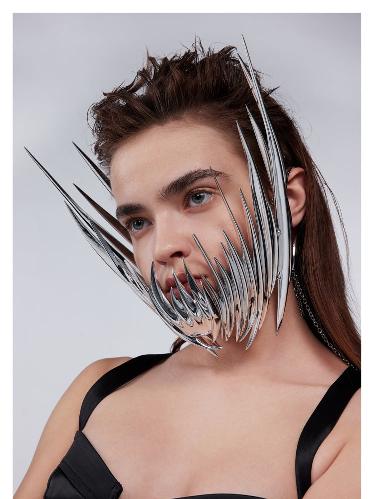 Futuristische silberne Cyberpunk-Maske, unregelmäßiges Design, für Damen und Herren.