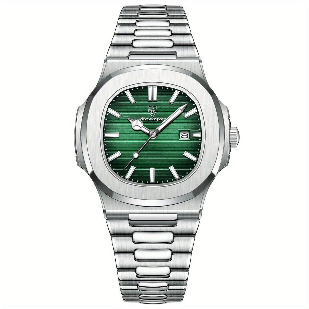 Luxus-Herrenuhr aus Edelstahl mit grünem Zifferblatt, elegantes Design, Armbanduhr für Herren.