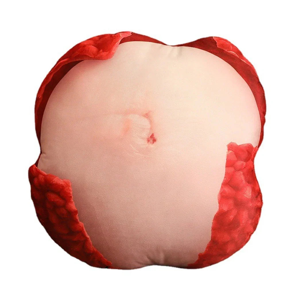 Kissen in Litschi-Optik, rot-weiß, dekorativ, weiches Material, Frucht-Design.
