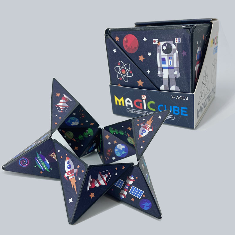 Magischer Faltwürfel für Kinder, Weltraumdesign, dunkelblau, pädagogisches Spielzeug.