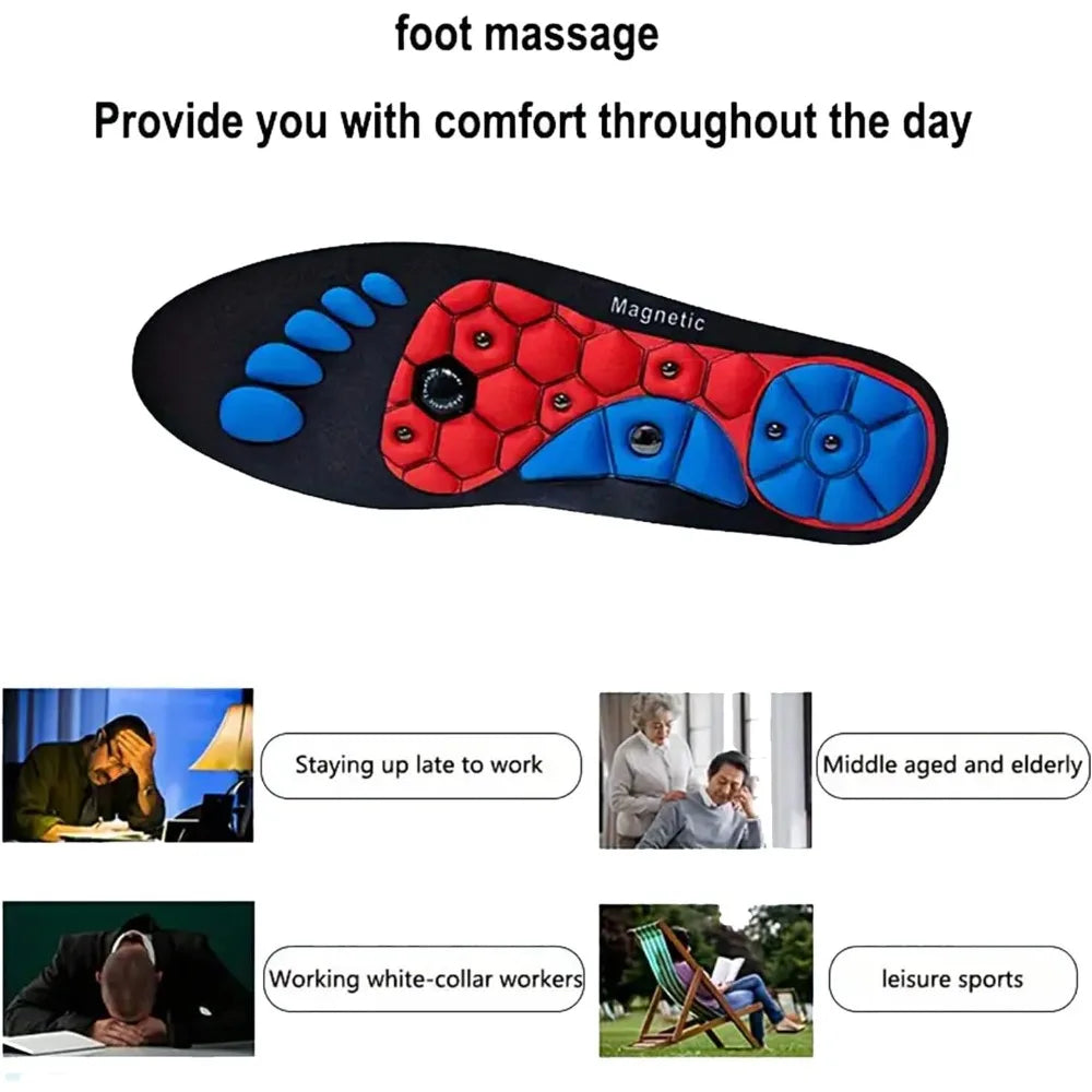 Magnetische Massage-Einlegesohle, schwarz-rot-blau, für Komfort und Entspannung, Fußpflege.