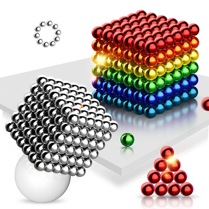 Bunte magnetische Kugeln, Würfel, Spielzeug, Stressabbau, Büro, Regenbogenfarben, Metall.