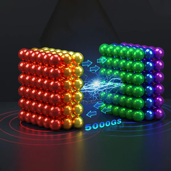 Bunte magnetische Kugeln, 5000GS, Spielzeug, Stressabbau, rot-gelb und grün-blau, leuchtend.