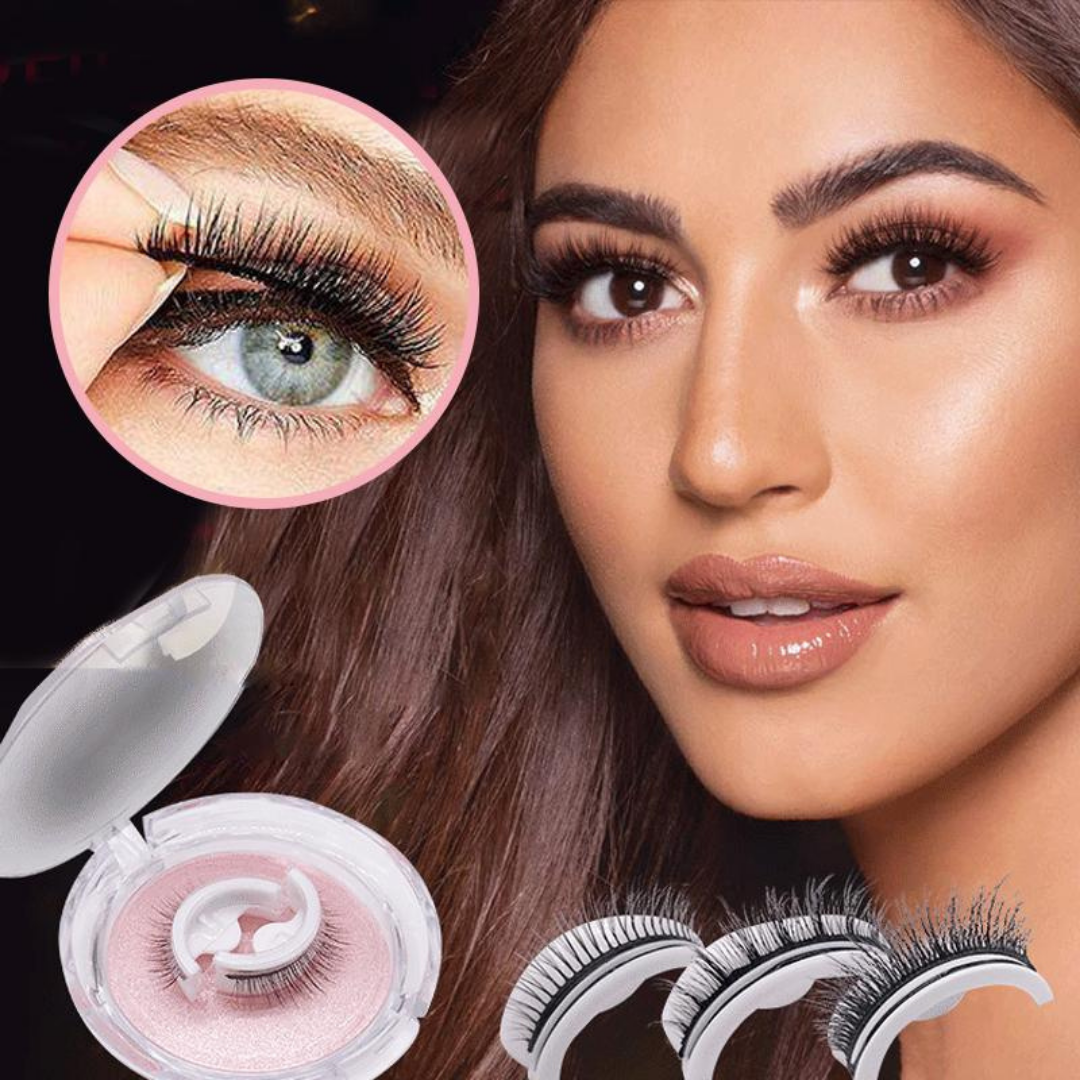 Frau mit künstlichen Wimpern, magnetische Wimpern, Make-up, Nahaufnahme, Kosmetikprodukt.