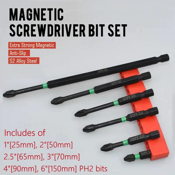 Magnetischer Schraubendreher-Bit-Set, S2-Stahl, rutschfest, verschiedene Größen, schwarz