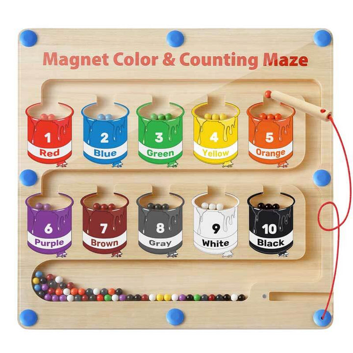 Magnetisches Farb- und Zähl-Labyrinth aus Holz, bunt, Lernspielzeug für Kinder.