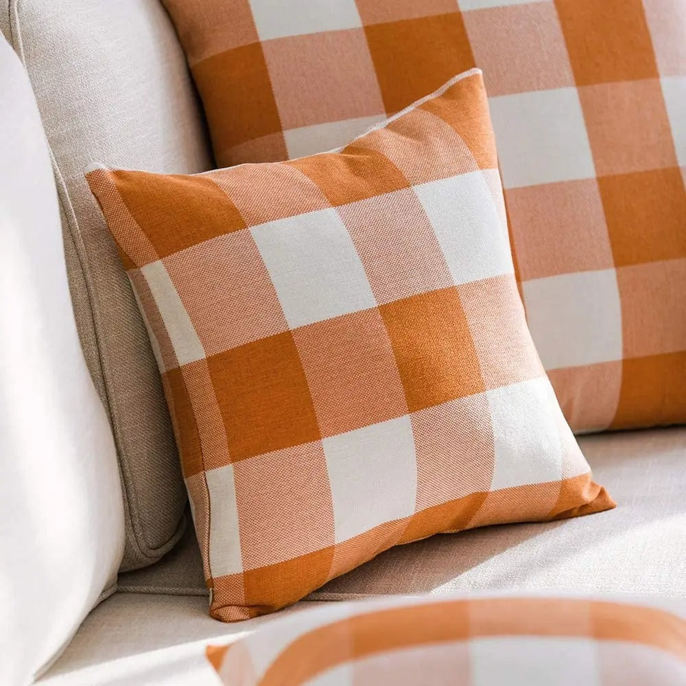 Pohodlný kostkovaný povlak na polštář v venkovském stylu – Autumn Plaid