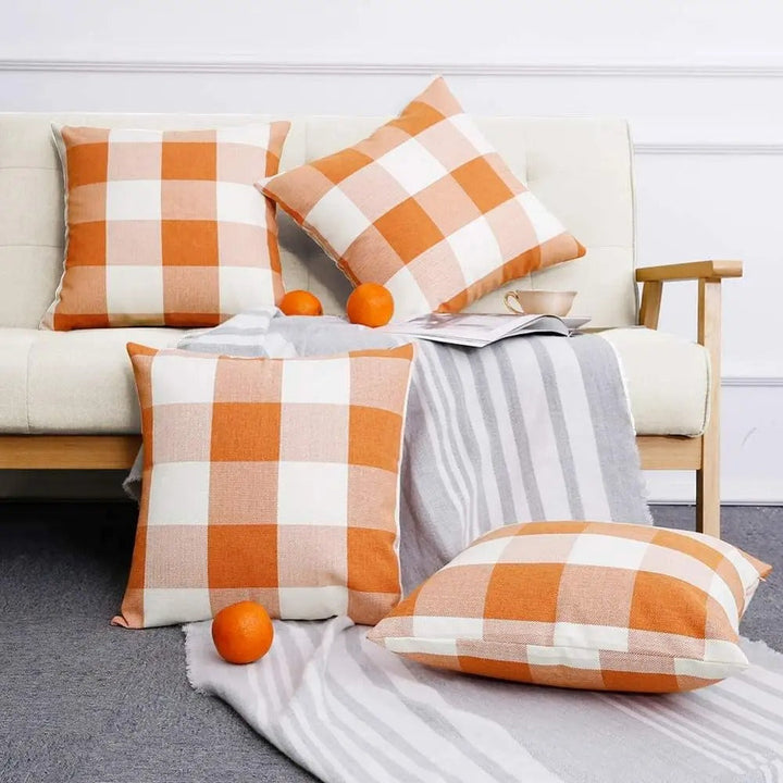 Pohodlný kostkovaný povlak na polštář v venkovském stylu – Autumn Plaid