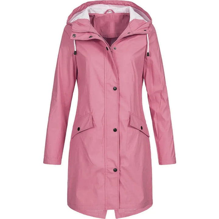 Rosa Damen-Regenmantel mit Kapuze, wasserdicht, modisch, Outdoor-Bekleidung.