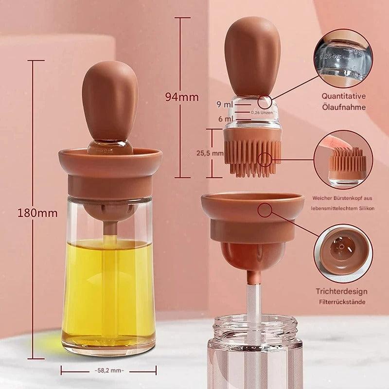 Brauner Silikon-Ölspender mit Bürstenkopf, 180ml, für präzises Kochen und Backen.