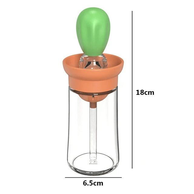 Glasflasche mit grünem Silikonverschluss, 18cm hoch, 6,5cm Durchmesser, Küchenzubehör.
