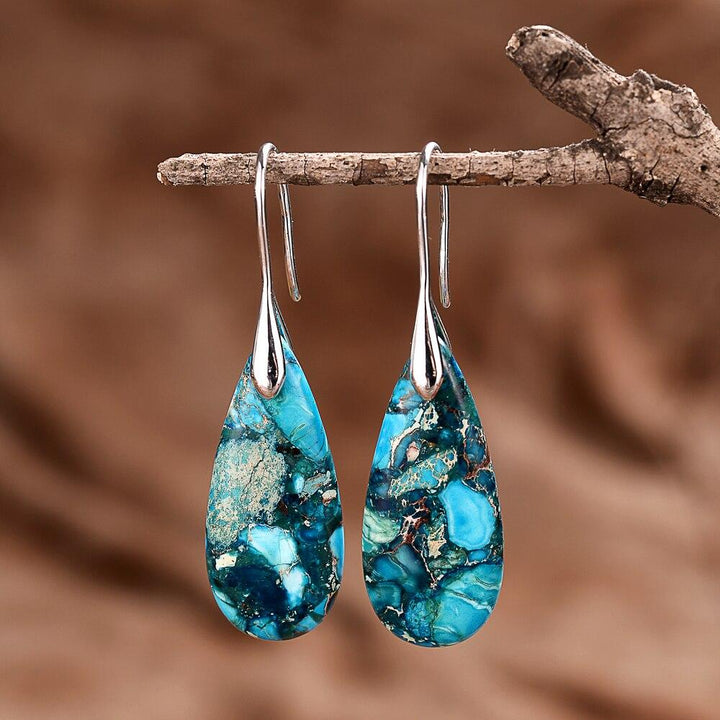 Blaue Tropfen-Ohrringe, Silberhaken, Damen, elegantes Design, Schmuckaccessoire.