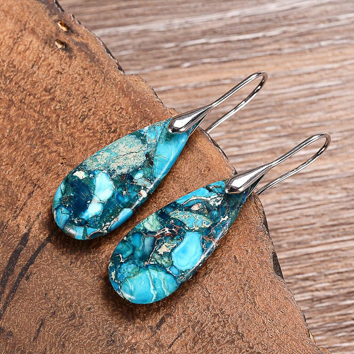 Blaue Tropfen-Ohrringe aus Naturstein, Damen-Schmuck, handgefertigt, elegant, modisch.