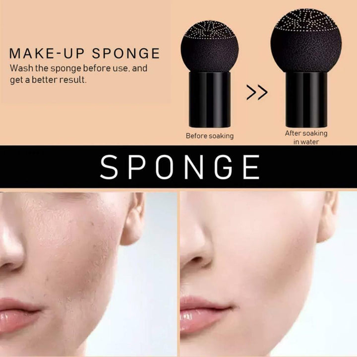 Make-up Schwamm schwarz, vor und nach Wasseraufnahme, glatte Haut, Kosmetikzubehör.