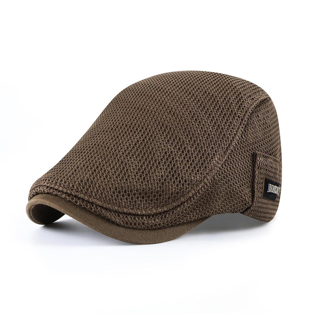 Braune Herren-Schiebermütze aus Baumwoll-Mesh, atmungsaktiv, modisch, ideal für Freizeitkleidung.