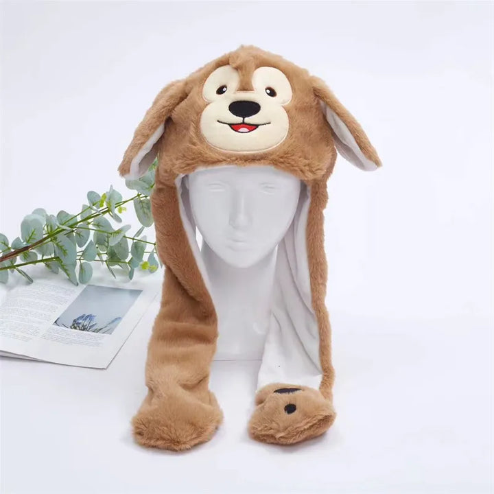 Plüsch Affenmütze, hellbraun, mit Ohren und Gesicht, Kinder Wintermütze, lustiges Design.