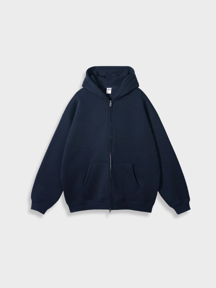 Dunkelblauer Kapuzenpullover mit Reißverschluss, Unisex, Baumwolle, lässige Mode, Herbstbekleidung.