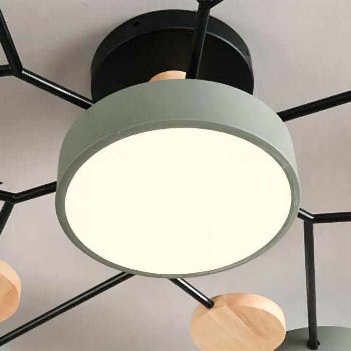 Moderne nordische LED-Deckenleuchte, schwarz, verzweigt, rund, energiesparend.