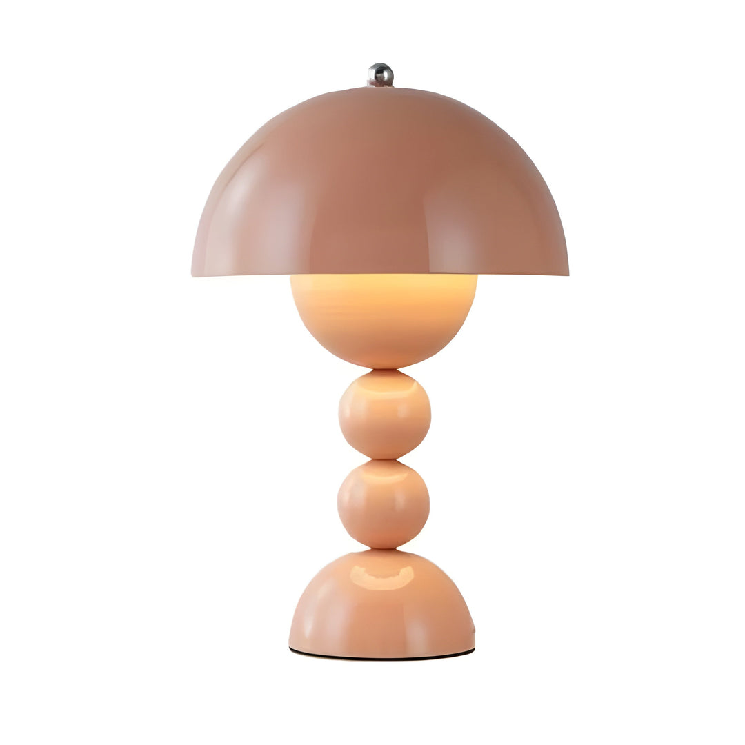 Beige Tischlampe im nordischen Design, kugelförmiger Sockel, tragbar, modern, dekorativ.