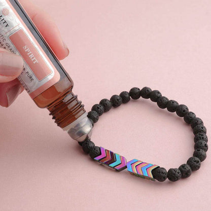 Schwarzes Lavastein-Armband mit Öl-Diffuser, bunte Pfeil-Perlen, Aromatherapie-Schmuck.