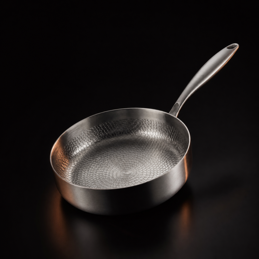 Hammered Titanium Pan with High Rim 1